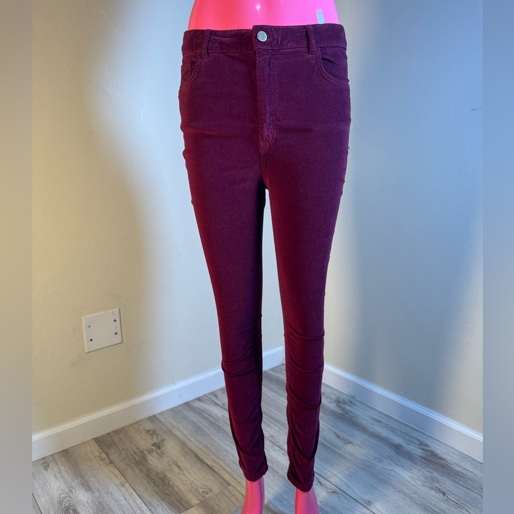 ZARA Burgundy Velvet Skinny Pants Women’s Size 00